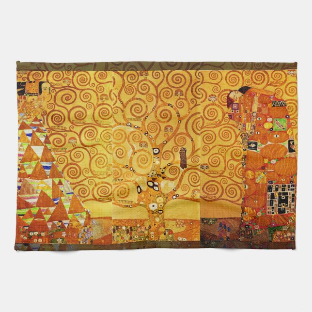 Gustav Klimt Tree of Life: Art Nouveau Symbolist Tea Towel (Horizontal)