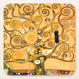 Gustav Klimt Tree of Life Square Paper Coaster