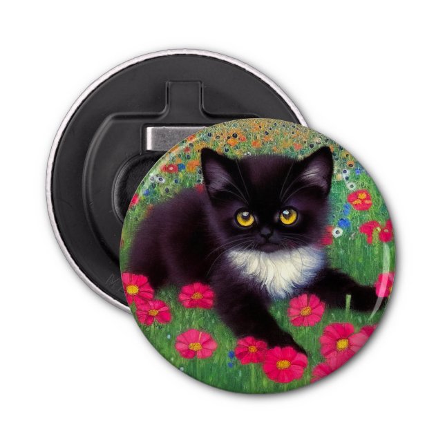 Gustav Klimt Tuxedo Cat Bottle Opener (Front)
