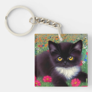 Gustav Klimt Tuxedo Cat Key Ring