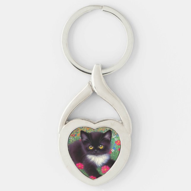 Gustav Klimt Tuxedo Cat Key Ring (Front)