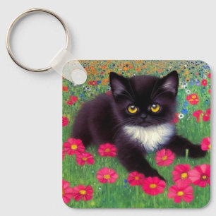 Gustav Klimt Tuxedo Cat Key Ring