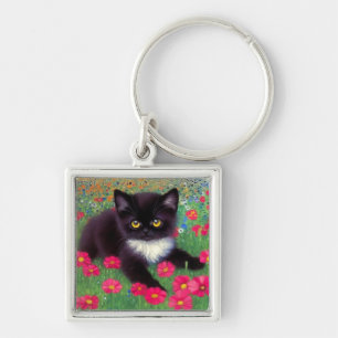 Gustav Klimt Tuxedo Cat Key Ring