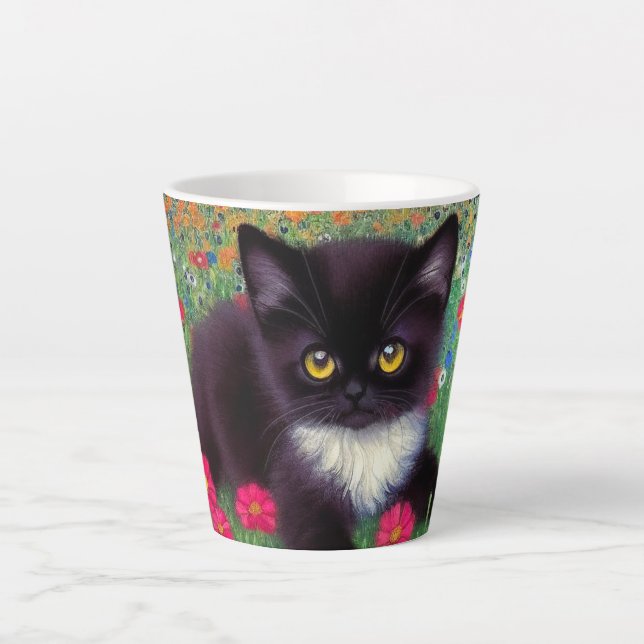 Gustav Klimt Tuxedo Cat Latte Mug (Front)