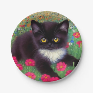 Gustav Klimt Tuxedo Cat Paper Plate
