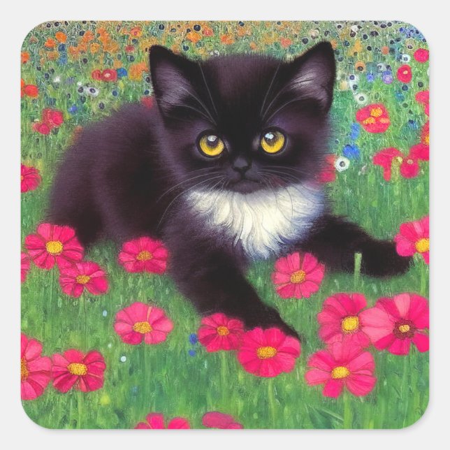 Gustav Klimt Tuxedo Cat Square Sticker (Front)
