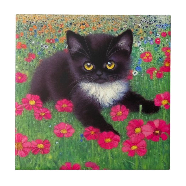 Gustav Klimt Tuxedo Cat Tile (Front)