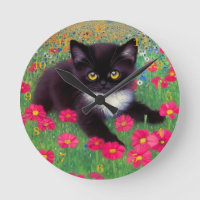 Gustav Klimt Tuxedo Cat with Gold Clock Numbers