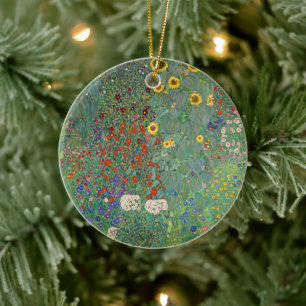 Gustav Klimt's Farm Garden with Sunflowers Ceramic Tree Decoration