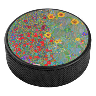 Gustav Klimt's Farm Garden with Sunflowers Hockey Puck