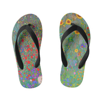 Gustav Klimt's Farm Garden with Sunflowers   Kid's Jandals
