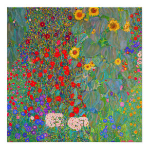 Gustav Klimt's Farm Garden with Sunflowers  Poster