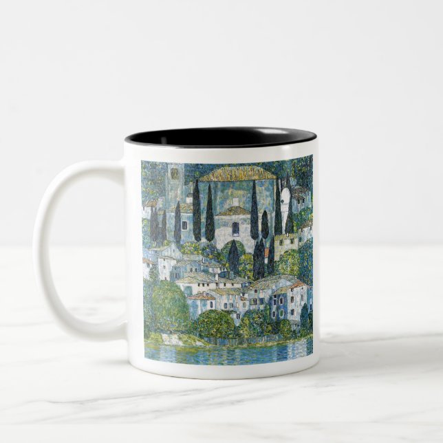 Gustav Klimt's Kirche in Cassone famous painting Two-Tone Coffee Mug (Left)
