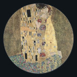 Gustav Klimt's The Kiss (circa 1908) Classic Round Sticker<br><div class="desc">A classic artwork that has passed into the public domain and makes wonderful gifts and other products. One of Gustav Klimt's most famous works, The Kiss features prominent use of gold leaf, and was inspired by the ornate style of ancient mosaics. Klimt (1862-1918) was one of the primary members of...</div>