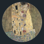 Gustav Klimt's The Kiss (circa 1908) Classic Round Sticker<br><div class="desc">A classic artwork that has passed into the public domain and makes wonderful gifts and other products. One of Gustav Klimt's most famous works, The Kiss features prominent use of gold leaf, and was inspired by the ornate style of ancient mosaics. Klimt (1862-1918) was one of the primary members of...</div>
