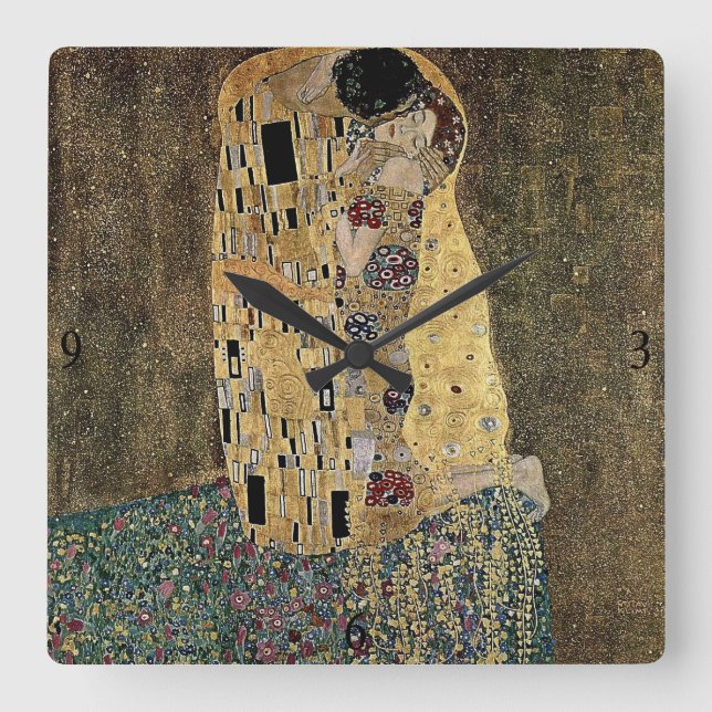 Gustav Klimt's The Kiss (circa 1908) Square Wall Clock (Front)