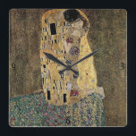 Gustav Klimt's The Kiss (circa 1908) Square Wall Clock<br><div class="desc">A classic artwork that has passed into the public domain and makes wonderful gifts and other products. One of Gustav Klimt's most famous works, The Kiss features prominent use of gold leaf, and was inspired by the ornate style of ancient mosaics. Klimt (1862-1918) was one of the primary members of...</div>