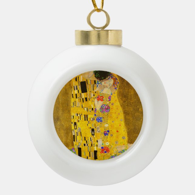 Gustav Klimt's The Kiss famous painting.     Ceramic Ball Christmas Ornament (Front)