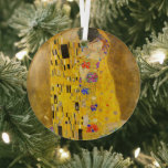Gustav Klimt's The Kiss famous painting.    Glass Tree Decoration<br><div class="desc">Gustav Klimt's The Kiss famous painting. Glass Ornament
Famous Gustav Klimt painting.</div>
