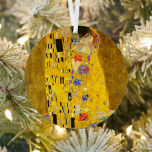 Gustav Klimt's The Kiss famous painting. Metal Tree Decoration