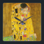 Gustav Klimt's The Kiss famous painting Square Wall Clock<br><div class="desc">Gustav Klimt's The Kiss famous painting Wall Clock .
Famous Gustav Klimt painting.</div>