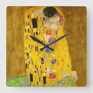 Gustav Klimt's The Kiss famous painting Square Wall Clock