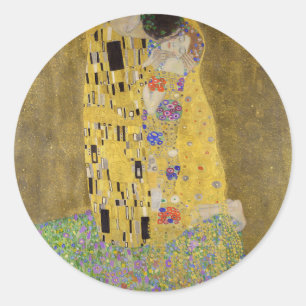 Gustav Klimt's The Kiss Painting Art Classic Round Sticker