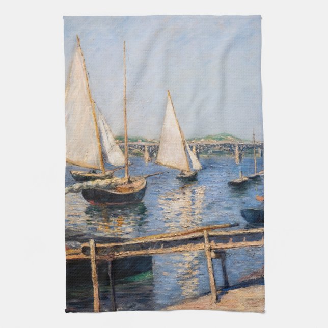 Gustave Caillebotte - Sailing Boats at Argenteuil Tea Towel (Vertical)
