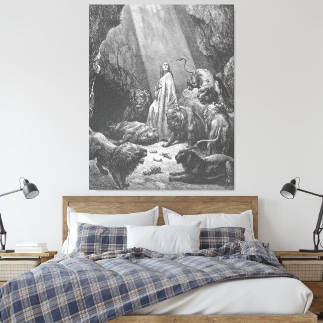Gustave Doré - Daniel in the Lion's Den Canvas Print (Insitu(Bedroom))