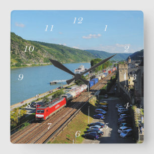 Güterzug in Oberwesel Square Wall Clock