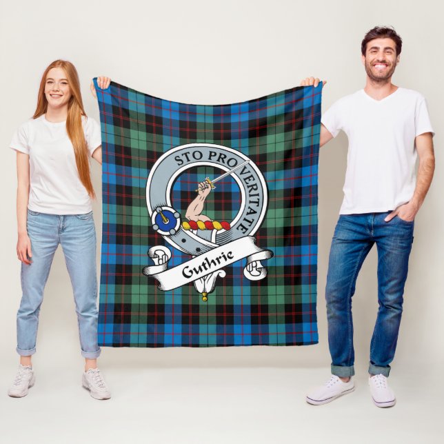 Guthrie Ancient Clan Badge Tartan Plaid Fleece Blanket (In Situ)