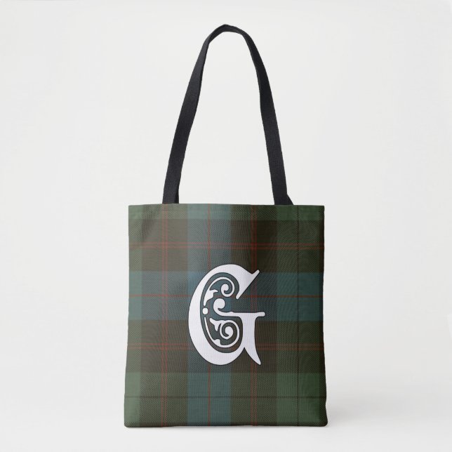 Guthrie Clan Tartan Monogram Tote Bag (Front)