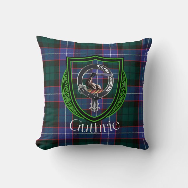 Guthrie Scottish Clan Tartan & Crest Cushion (Front)
