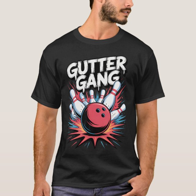 Gutter Gang Bowling Ball Strike Squad Graffiti Pin T-Shirt (Front)