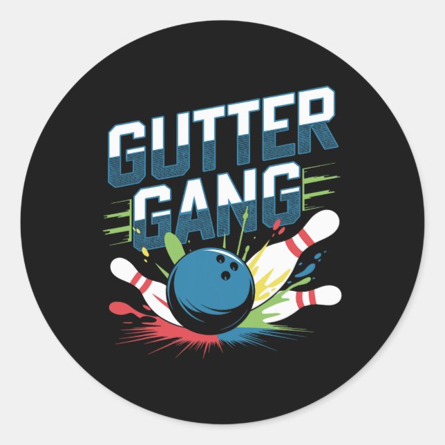 Gutter Gang Shirt Funny Bowling Shirts Gutter Bowl Classic Round Sticker (Front)