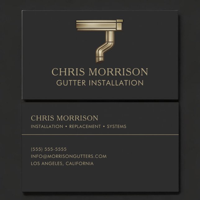 Gutter Installation Black Gold Business Card (Creator Uploaded)