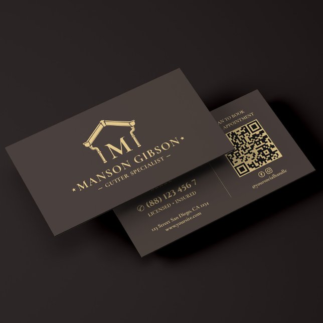 Gutter Specialist Logo Espresso Modern QR Code Business Card (Gutter Specialist Logo Espresso Modern QR Code Business Card)