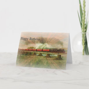 Guy Birthday Card Rays on Red Steam Train Trestle