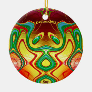 GUY ~ CHRISTMAS Bright Yellow Red Green 2025 Ceramic Tree Decoration