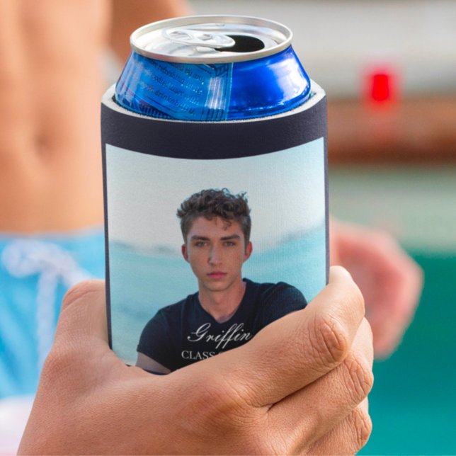 Guy Grad Modern Graduation Custom Photo Can Cooler (Creator Uploaded)