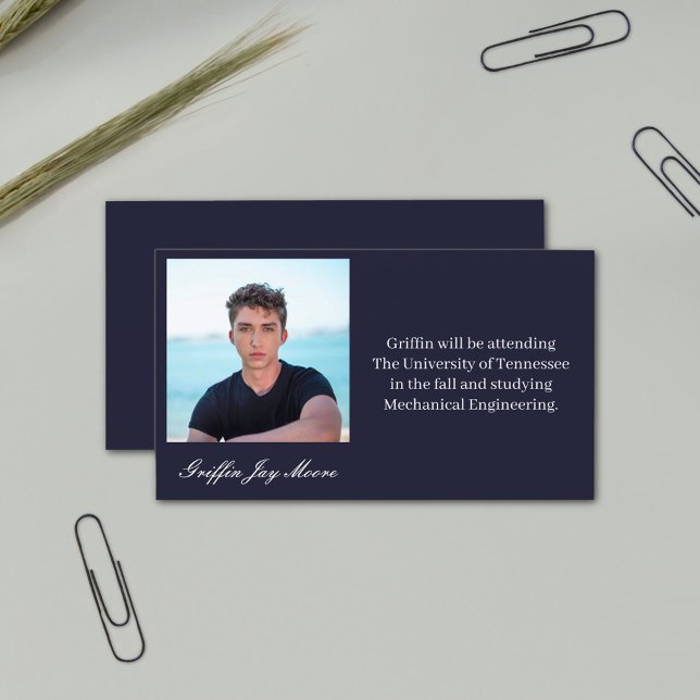 Guy Grad Modern Photo Graduation Name Card (Creator Uploaded)