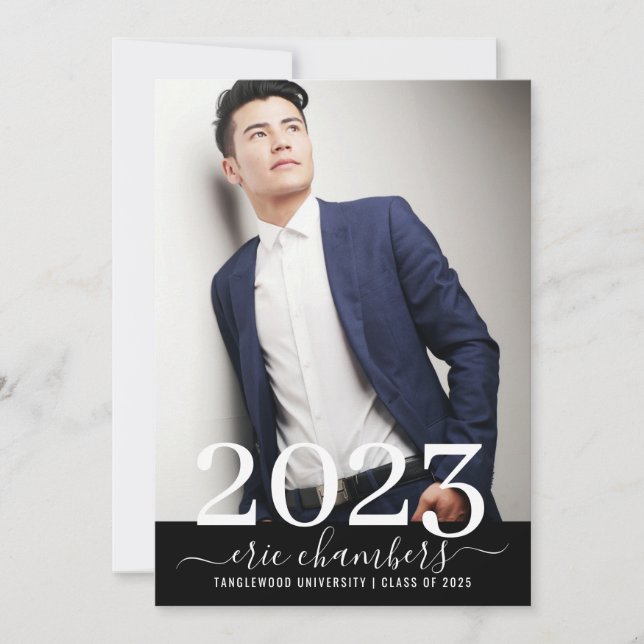 Guy Graduation Party Photo Script Name  Invitation (Front)