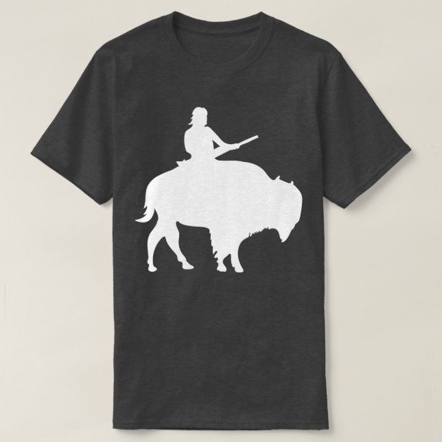 Guy on a Buffalo Silhouette  T-Shirt (Design Front)