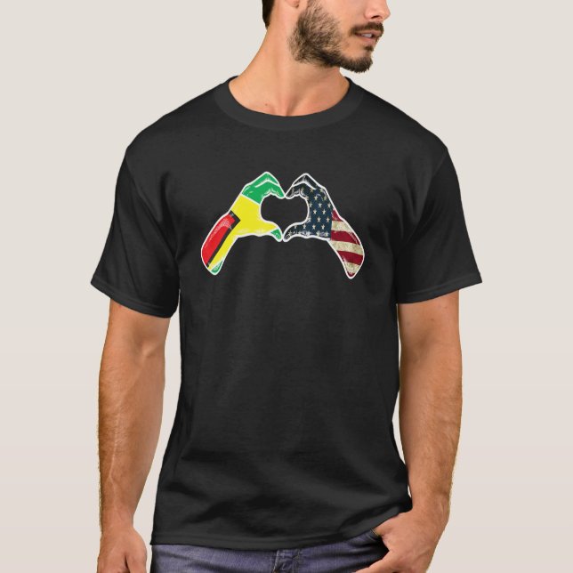 Guyana American USA Flag - USA Guyanese Heart_1 T-Shirt (Front)