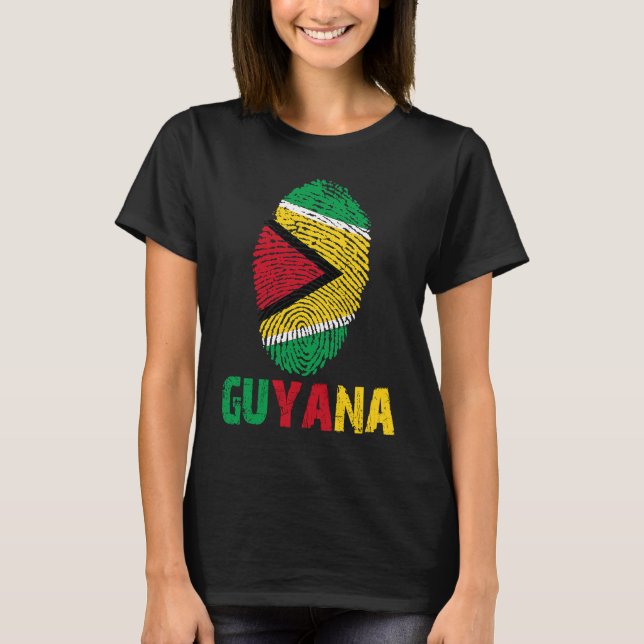 Guyana Finger Print Flag  I Love Guyana Travel T-Shirt (Front)