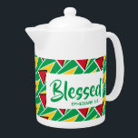GUYANA FLAG Blessed Christian Customised MEDIUM<br><div class="desc">Celebrate your faith and your GUYANESE heritage when you next enjoy making your hot drink in this stylishly designed teapot, which shows the GOLDEN ARROWHEAD flag of GUYANA in a diagonal tiled pattern, with Scripture reference Ephesians 1:3 (Blessed with every spiritual blessing). This would make an ideal gift any time...</div>