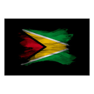 Guyana flag brush stroke, national flag poster
