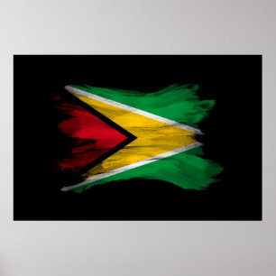 Guyana flag brush stroke, national flag poster