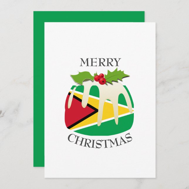 GUYANA FLAG | Christmas Pudding | Festive Holiday Card (Front/Back)