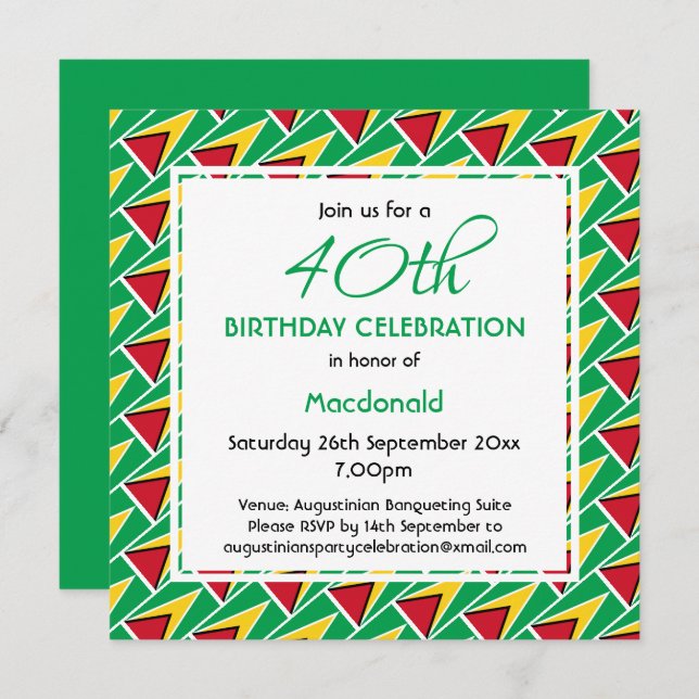 GUYANA FLAG Custom Birthday Celebration Invitation (Front/Back)